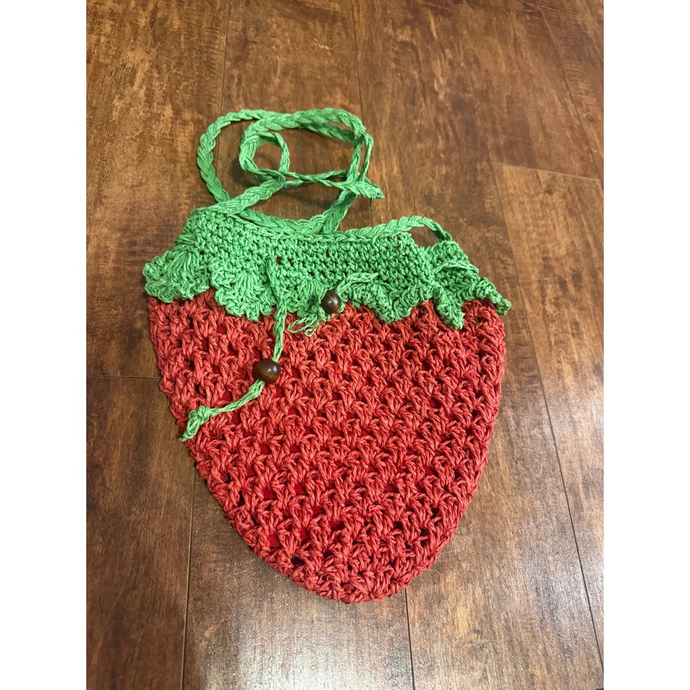 Handmade Crochet Strawberry Crossbody Bag Red Green Fruit Novelty Purse Boho